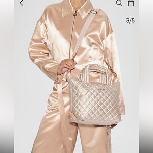 🔥MZ Wallace 🔥New Pale Rose Metallic Gold Sutton Deluxe Quilted Crossbody Bag